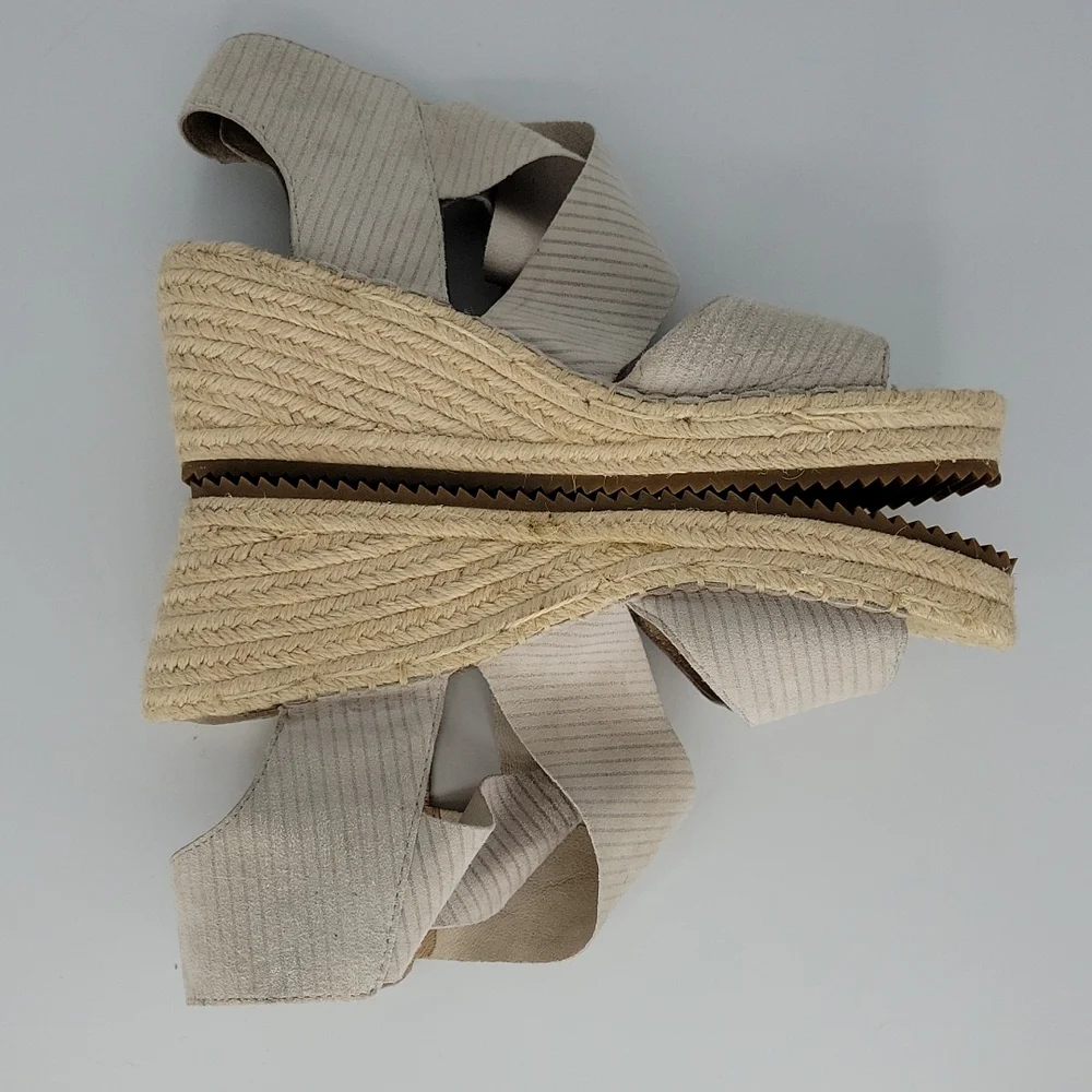 Eileen Fisher Willow Leather Espadrille Wedge Sandal Bone 8